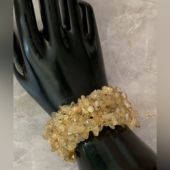 Golden Citrine Gemstone Mesh Stretch Bracelet - Picture 2 of 4